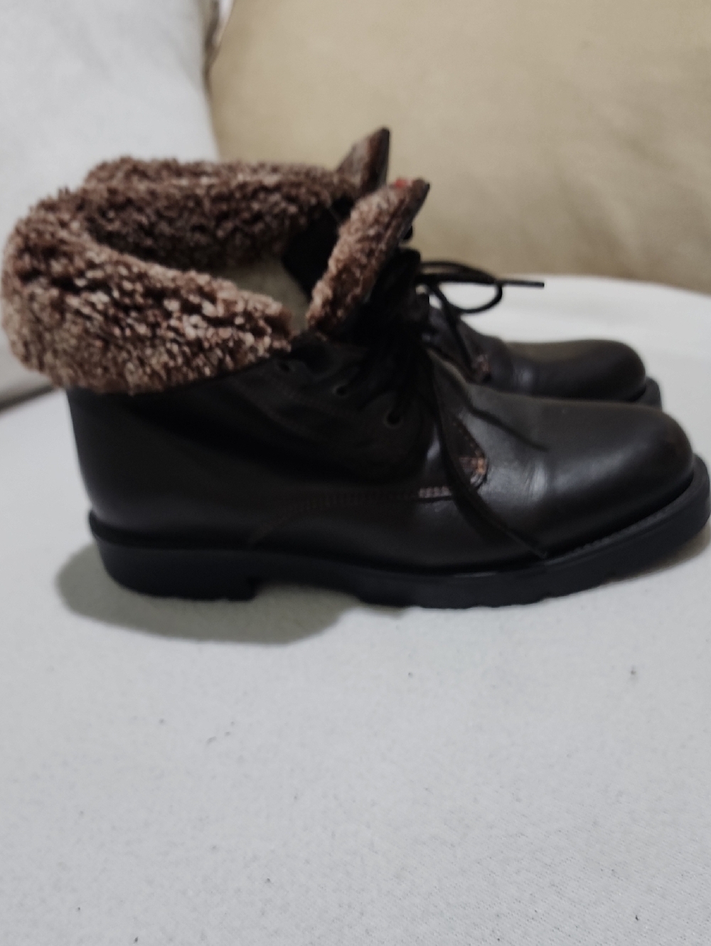 Brown Faux-Shearling Lace-Up Boots